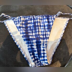 Blue and White Solid and Stripes Tie-Dye Bikini Bottom